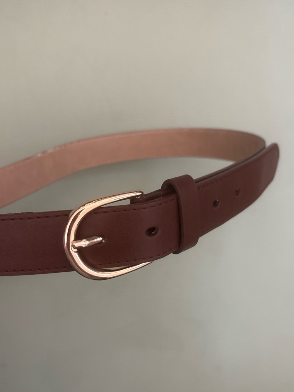 Classic Women's Leather Belt in Wine with Rose Gold Buckle